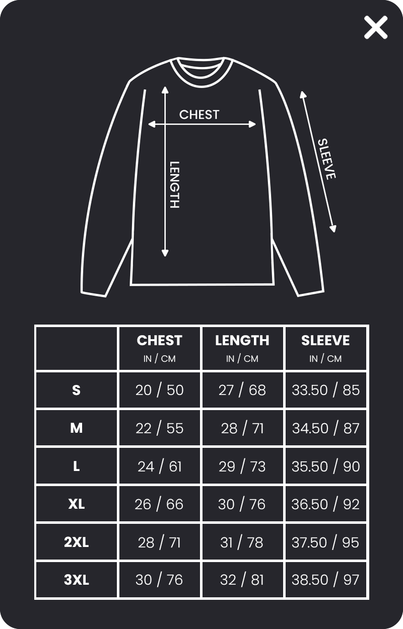 Sweatshirt Size Chart