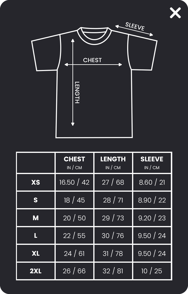 T-Shirt Size Chart